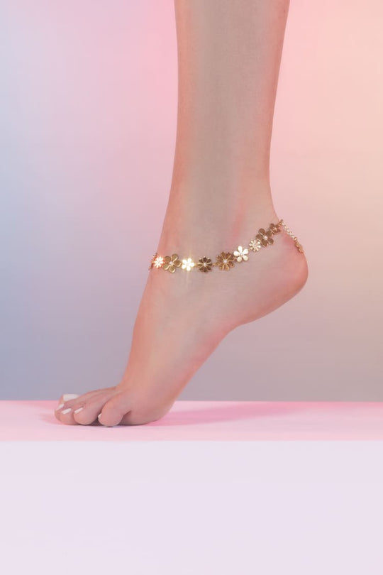 bracelet de cheville fleur en or