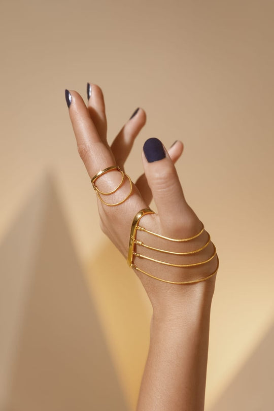 MAM® FR-Hand Ring-Bague chaîne et bracelet paume or---