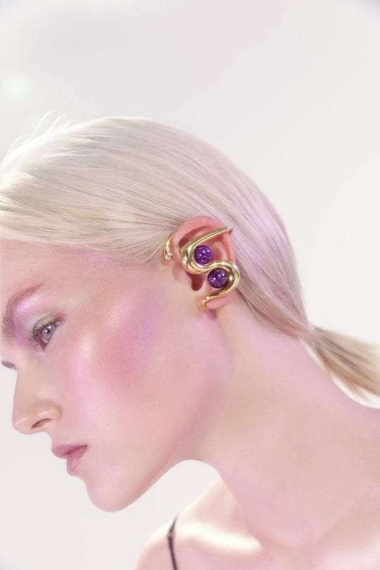 MAM® FR-Ear Cuff-Bague plaquée or avec pierre améthyste---